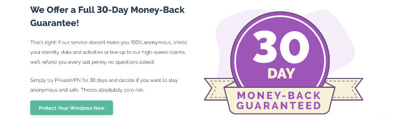 PrivateVPN Money back guarantee